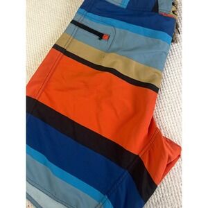 Patagonia Mens Board Shorts Size 33 Striped Blue Orange Nylon Swim Trunks